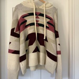 Lou and Grey Patterned Hooded Sweater - Cream and Burgundy